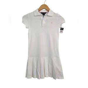 NWT Ralph Lauren Girls Dress Polo Style White Plated Bottom Logo Size 6X